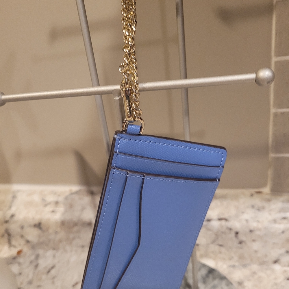 kate spade Blue Leather Card Holder Wristlet with Gold Chain - Picture 2 of 3